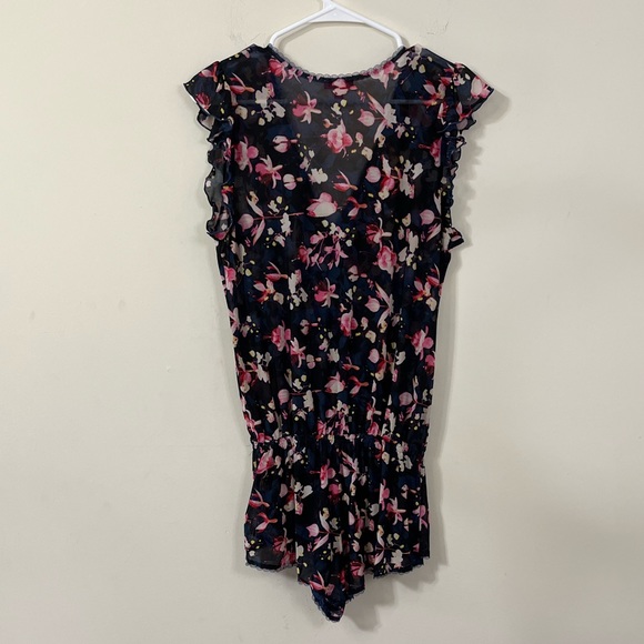 Betsey Johnson Sheer Blue Pink Floral V-Neck Romper Lingerie - Picture 9 of 13